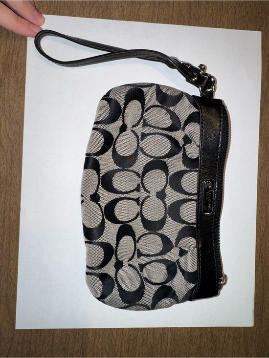 Coach Handbags - Coach Black and Khaki Signature Canvas Wristlet